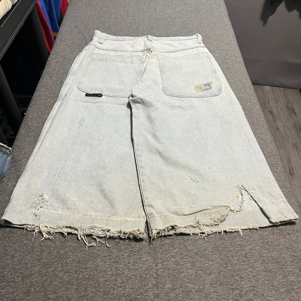 JNCO Twin Cannon 26 Mens Wide Leg Jeans Light Wash 36x32 Vintage 90s Thrashed